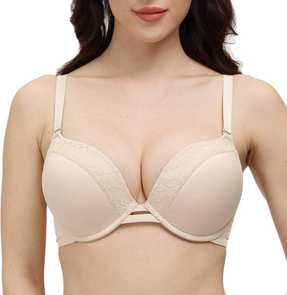 Padded Push up Bra Lift Underwire Support Plunge T Shirt Brassiere for Women Add One Cup