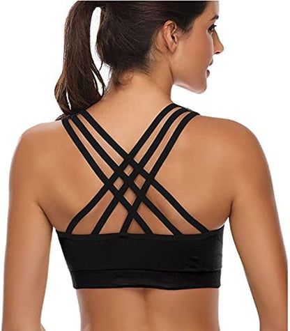 Padded Sports Bras for Women - Activewear Tops for Yoga Running Fitness Pack of 3