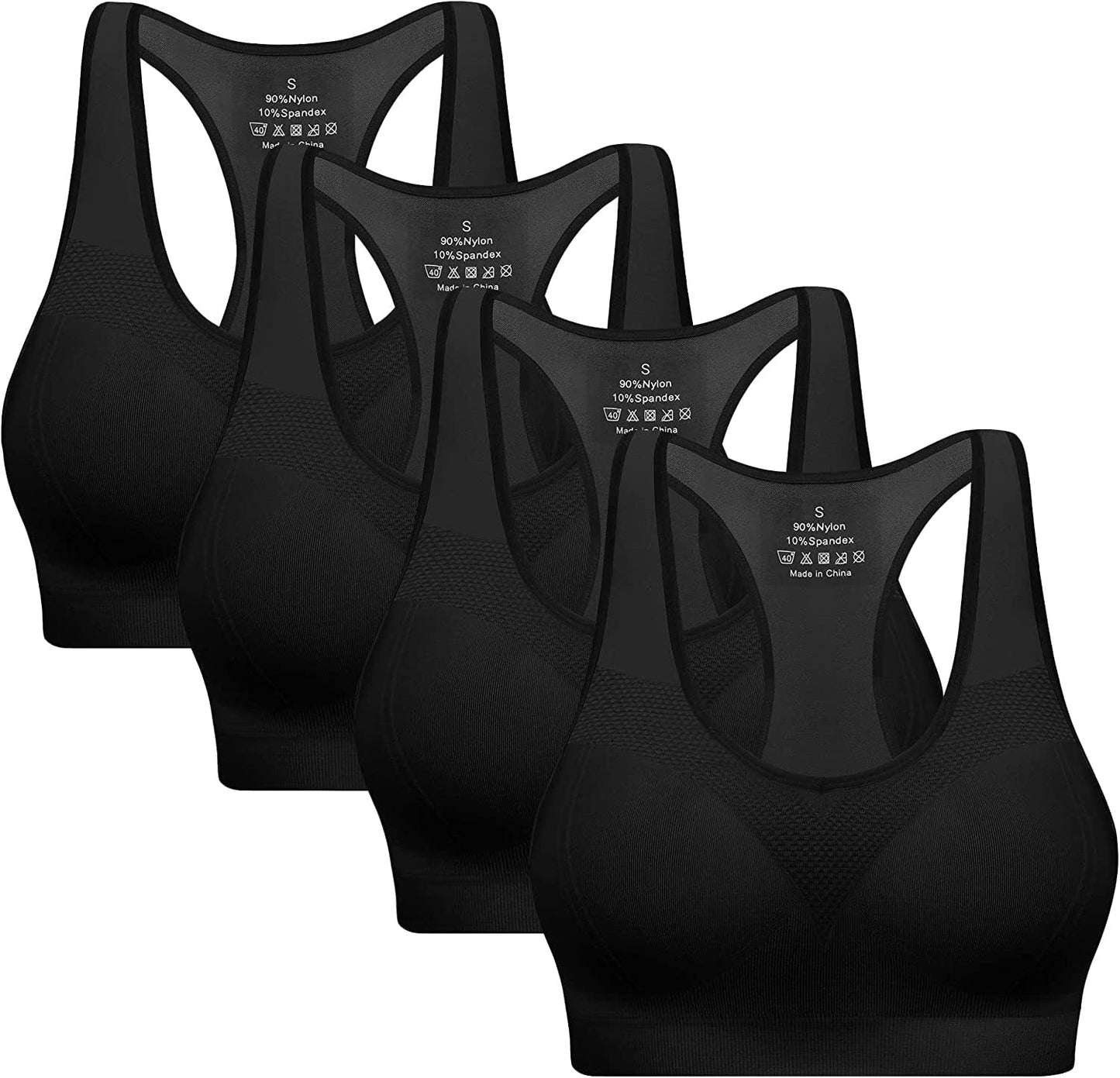 Padded Sports Bras for Women - Activewear Tops for Yoga Running Fitness Pack of 3 Black/Black/Black/Black / Small