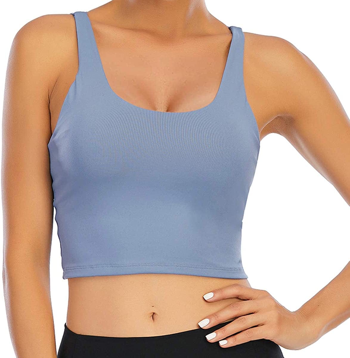 Padded Strappy Sports Bra for Women Longline Yoga Tank Top Fitness Bra Camisole Crop Tops Workout Running Blue / Small