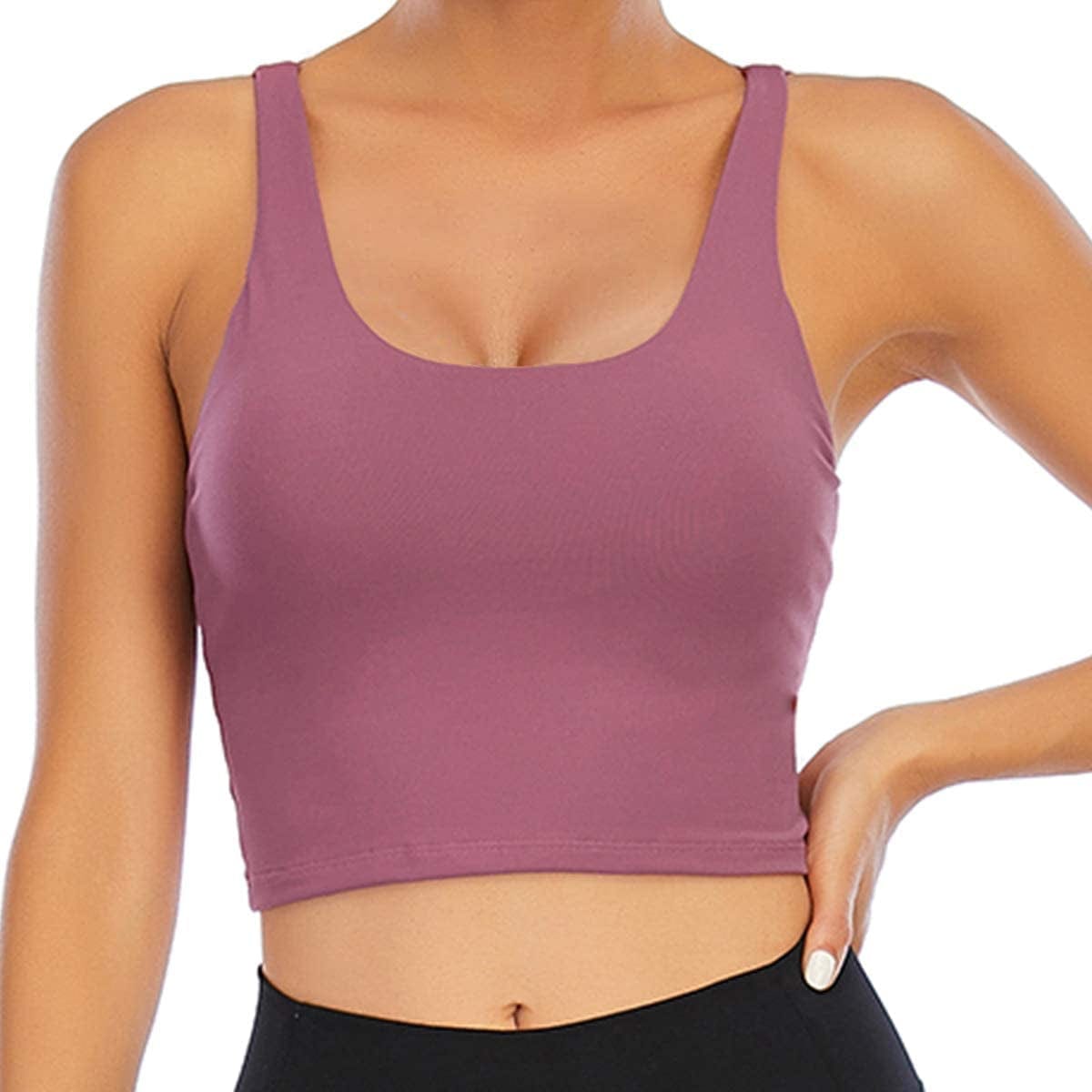 Padded Strappy Sports Bra for Women Longline Yoga Tank Top Fitness Bra Camisole Crop Tops Workout Running Pink / Small