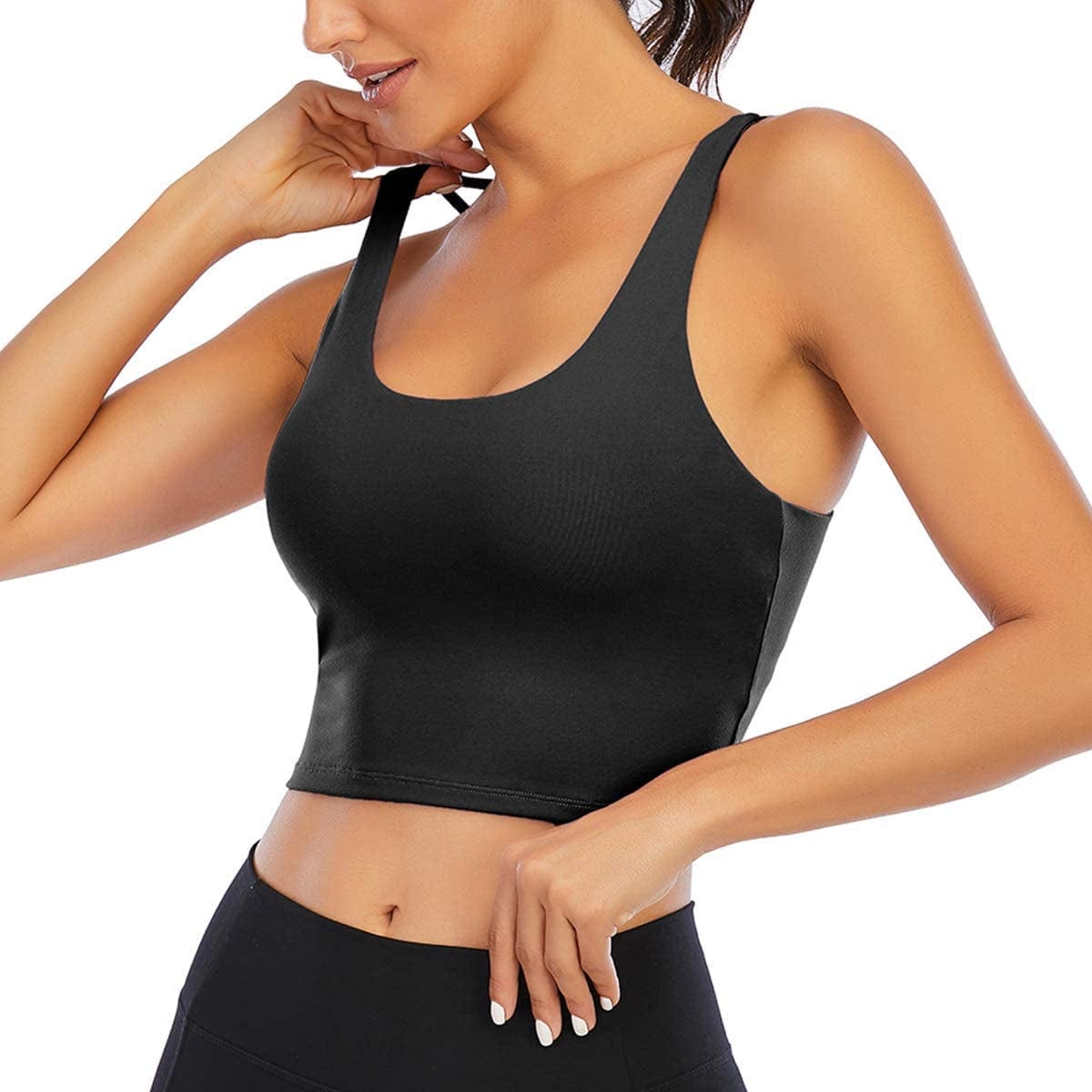 Padded Strappy Sports Bra for Women Longline Yoga Tank Top Fitness Bra Camisole Crop Tops Workout Running