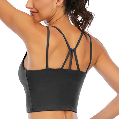 Padded Strappy Sports Bra for Women Longline Yoga Tank Top Fitness Bra Camisole Crop Tops Workout Running