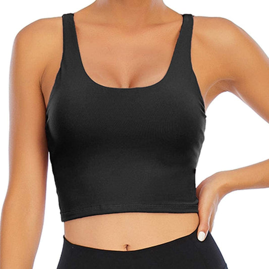 Padded Strappy Sports Bra for Women Longline Yoga Tank Top Fitness Bra Camisole Crop Tops Workout Running Black / Small