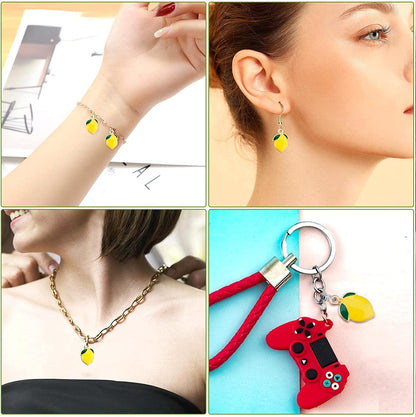 PAGOW 35Pcs Yellow Lemon Enamel Charm, Fruit Charm Gold Plated Pendants for Jewelry Making Findings DIY Necklace Bracelet Craft Art Accessories