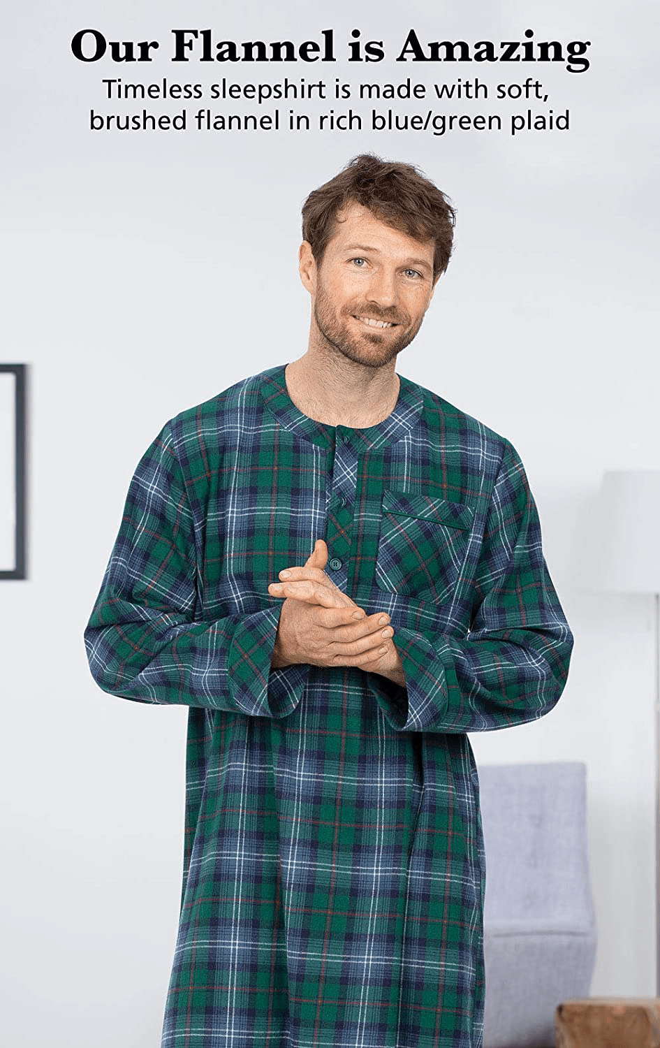 Pajamagram Mens Sleep Shirt Flannel - Mens Nightshirt, Multicolored Apparel & Accessories > Clothing > Sleepwear & Loungewear > Nightgowns Kylie Max   