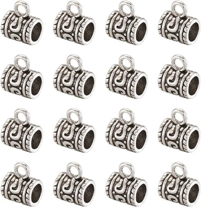 Pandahall 200Pcs Silver Column Bail Beads Slide Charm Carrier Hanger Links Bohemian Style 9X6X4Mm for European Charm Bracelet Pendant Tube #1