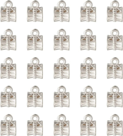 Pandahall 200Pcs Silver Column Bail Beads Slide Charm Carrier Hanger Links Bohemian Style 9X6X4Mm for European Charm Bracelet Pendant Silver