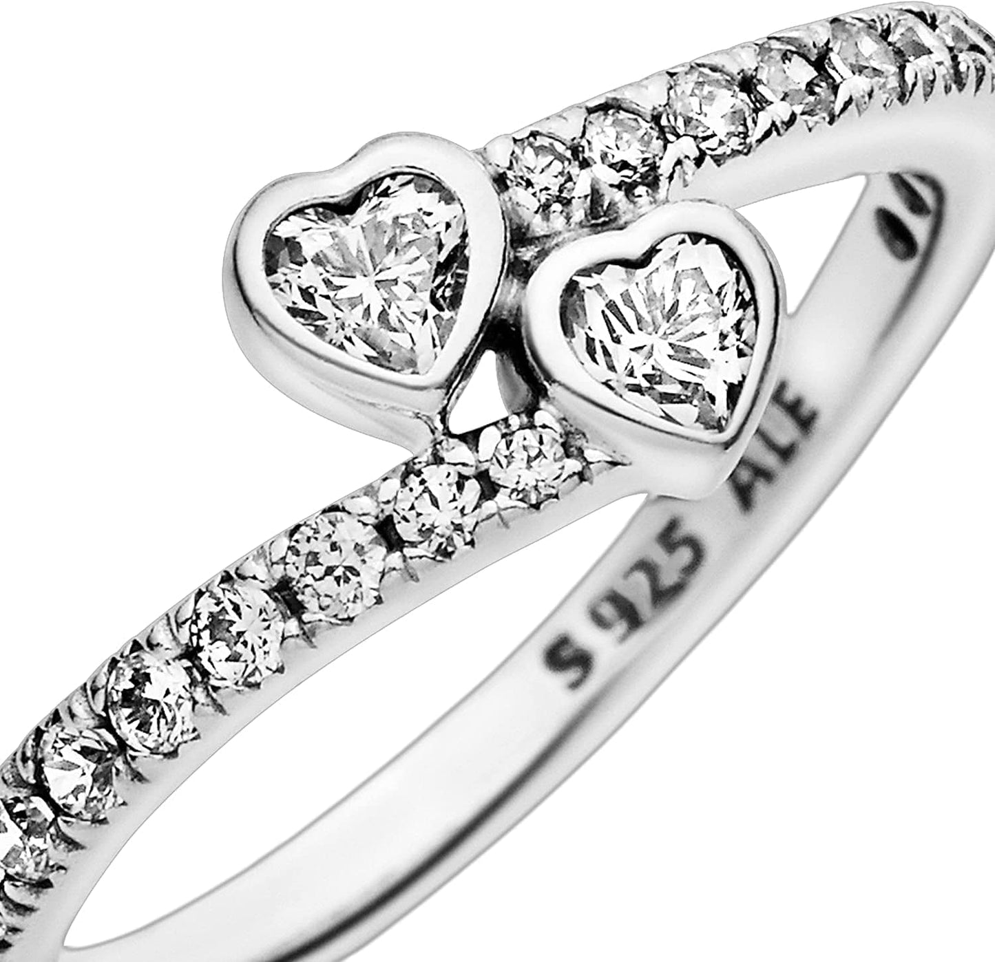 Pandora Jewelry Two Sparkling Hearts Cubic Zirconia Ring in Sterling Silver