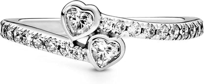 Pandora Jewelry Two Sparkling Hearts Cubic Zirconia Ring in Sterling Silver