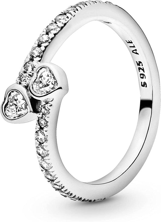 Pandora Jewelry Two Sparkling Hearts Cubic Zirconia Ring in Sterling Silver 9