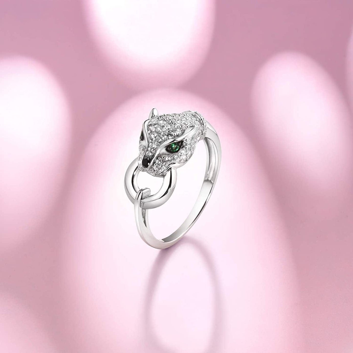 Panther Ring 925 Sterling Silver Leopard Rings Cubic Zirconia Green Spinel Jaguar Jewelry