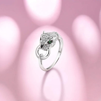Panther Ring 925 Sterling Silver Leopard Rings Cubic Zirconia Green Spinel Jaguar Jewelry