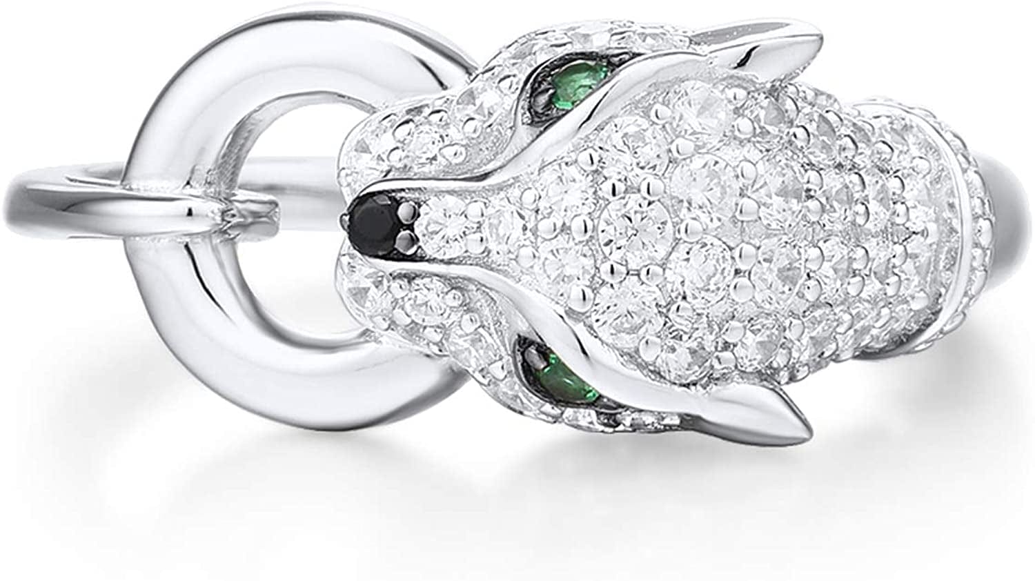 Panther Ring 925 Sterling Silver Leopard Rings Cubic Zirconia Green Spinel Jaguar Jewelry
