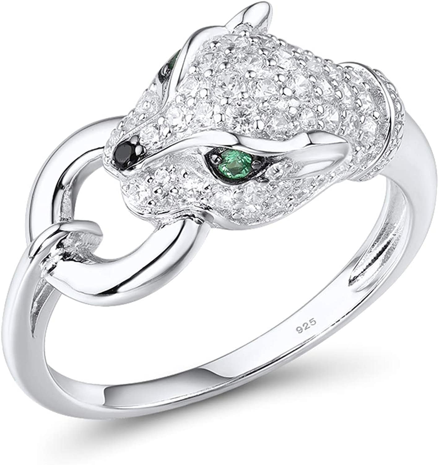 Panther Ring 925 Sterling Silver Leopard Rings Cubic Zirconia Green Spinel Jaguar Jewelry White / 6.5