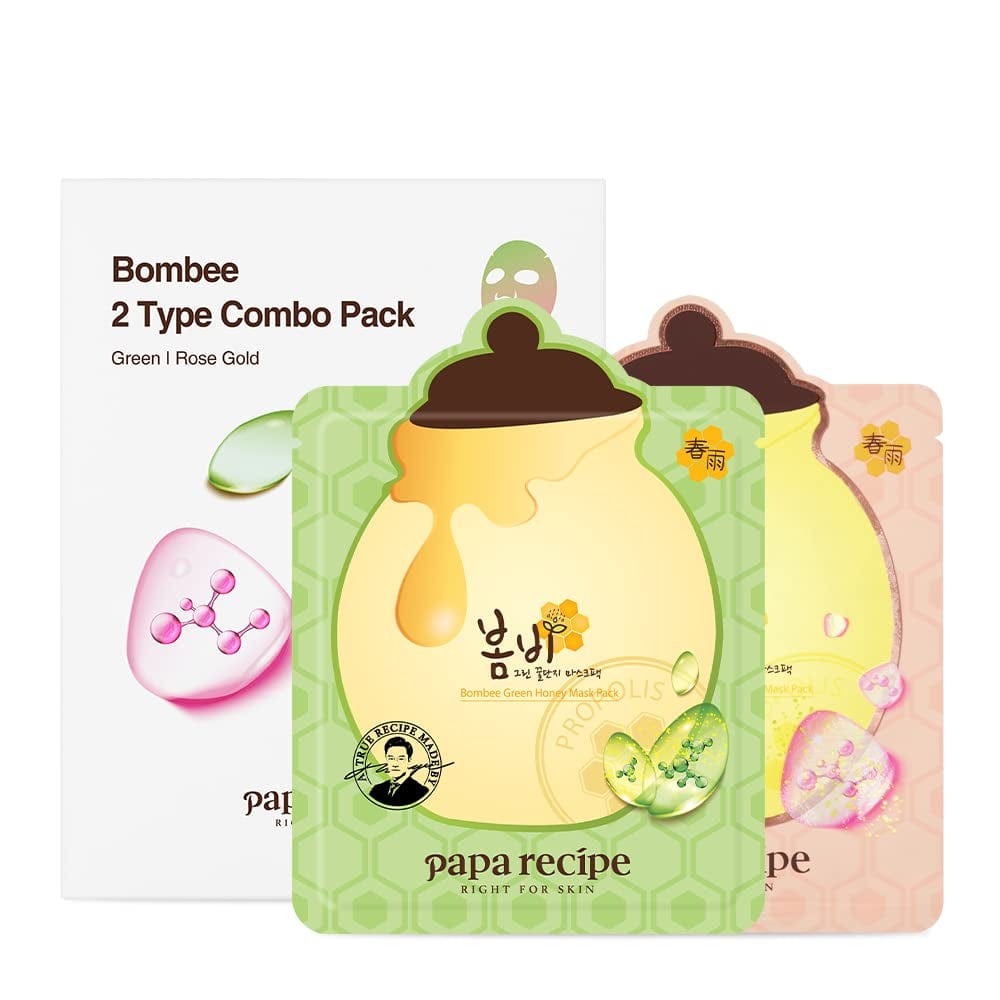 [Papa Recipe] Bombee Honey Mask Pack 25G * 10 Sheets - Sheet Mask, Facial Skin Care, Deep Moisturizing Serum for Dry Skin - Korean Skin Care, K-Beauty Health & Beauty > Personal Care > Cosmetics > Cosmetic Tools > Skin Care Tools PAPA RECIPE RIGHT FOR SKIN rosegold+green  
