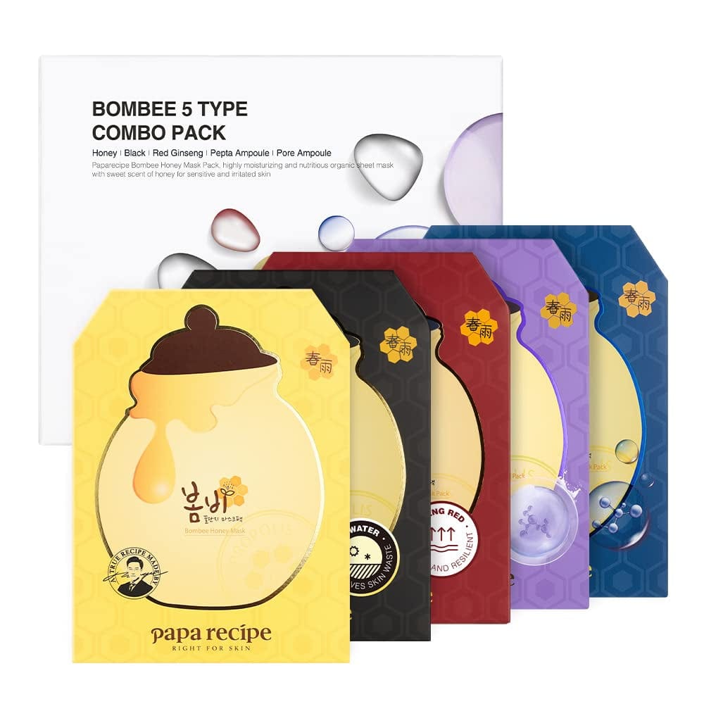 [Papa Recipe] Bombee Honey Mask Pack 25G * 10 Sheets - Sheet Mask, Facial Skin Care, Deep Moisturizing Serum for Dry Skin - Korean Skin Care, K-Beauty Health & Beauty > Personal Care > Cosmetics > Cosmetic Tools > Skin Care Tools PAPA RECIPE RIGHT FOR SKIN 5 types 50 sheets  