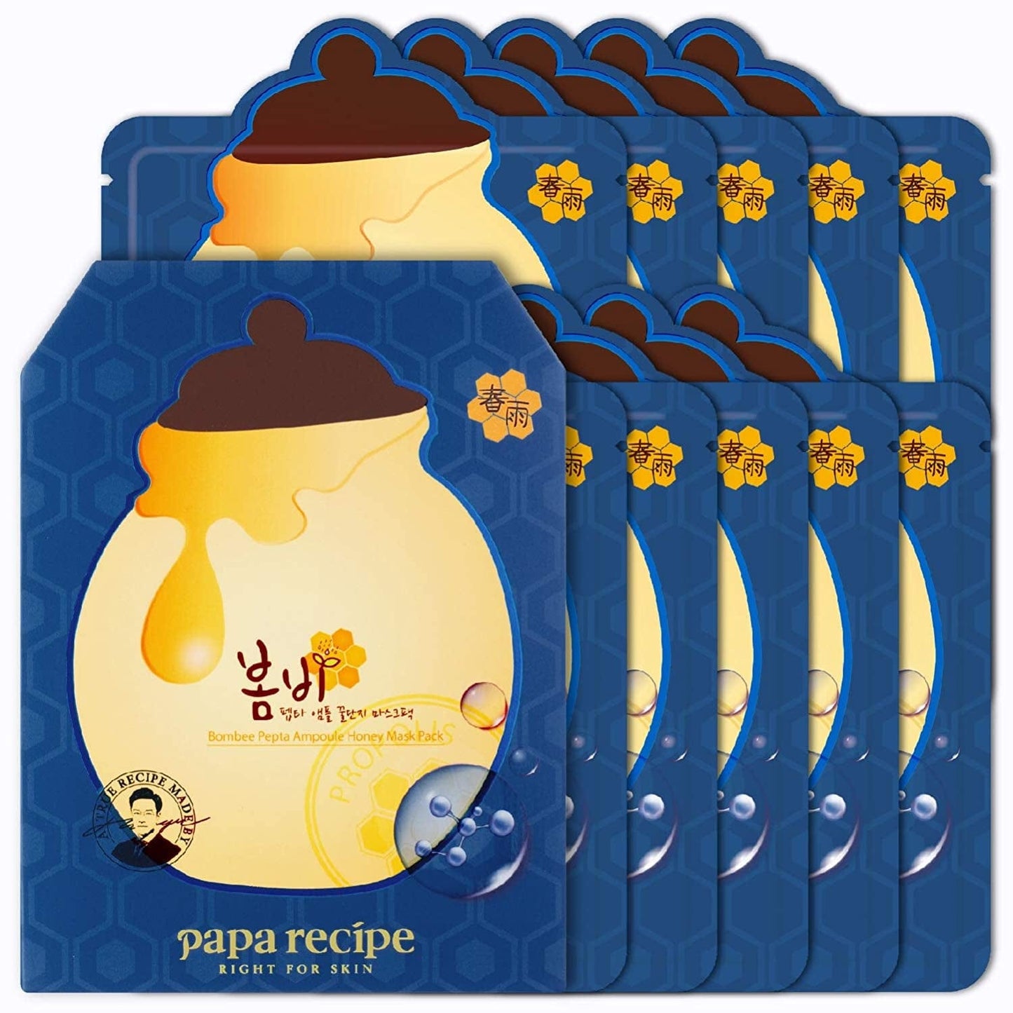 [Papa Recipe] Bombee Honey Mask Pack 25G * 10 Sheets - Sheet Mask, Facial Skin Care, Deep Moisturizing Serum for Dry Skin - Korean Skin Care, K-Beauty Health & Beauty > Personal Care > Cosmetics > Cosmetic Tools > Skin Care Tools PAPA RECIPE RIGHT FOR SKIN Blue  