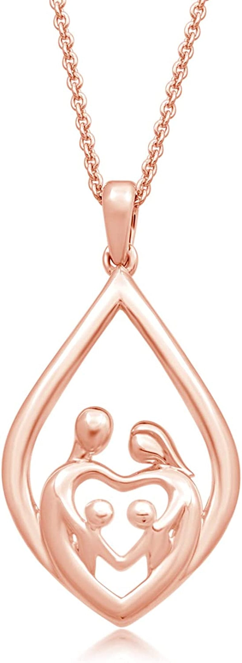 Parent and Children Family Necklace Pendant in Sterling Silver 18" Rolo Chain Parent and Two Children / Yellow Gold over Sterling Silver