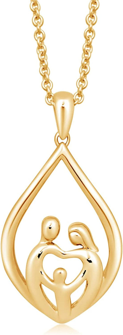 Parent and Children Family Necklace Pendant in Sterling Silver 18" Rolo Chain Parent and One Child / Yellow Gold over Sterling Silver