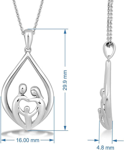 Parent and Children Family Necklace Pendant in Sterling Silver 18" Rolo Chain