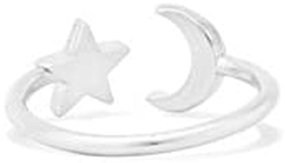 Path of Symbols Adjustable Ring for Women, Moon and Star, Sterling Silver, Fits Ring Sizes 6 to 9