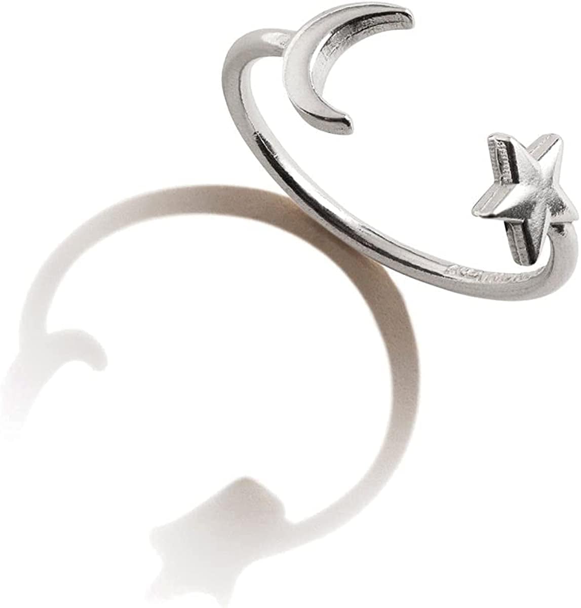 Path of Symbols Adjustable Ring for Women, Moon and Star, Sterling Silver, Fits Ring Sizes 6 to 9 925 Sterling Silver