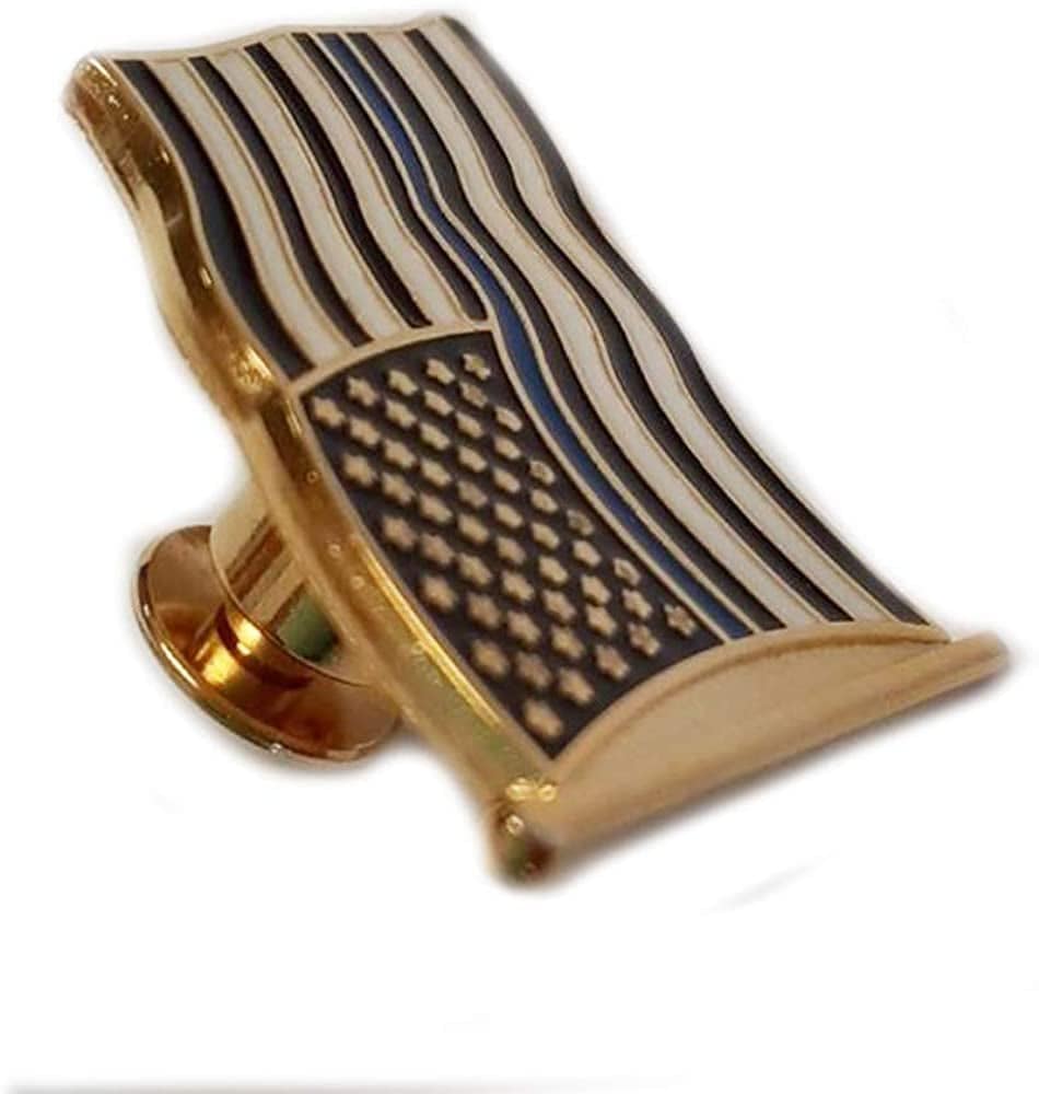 Patriotic Pins Thin Blue Line American Flag Lapel Pin - Support Police Officers | 7/8" X 7/8" | Made in the USA | Brass Gold Plate | Enamel Stripes | Travel Pouch & Gift Box Included