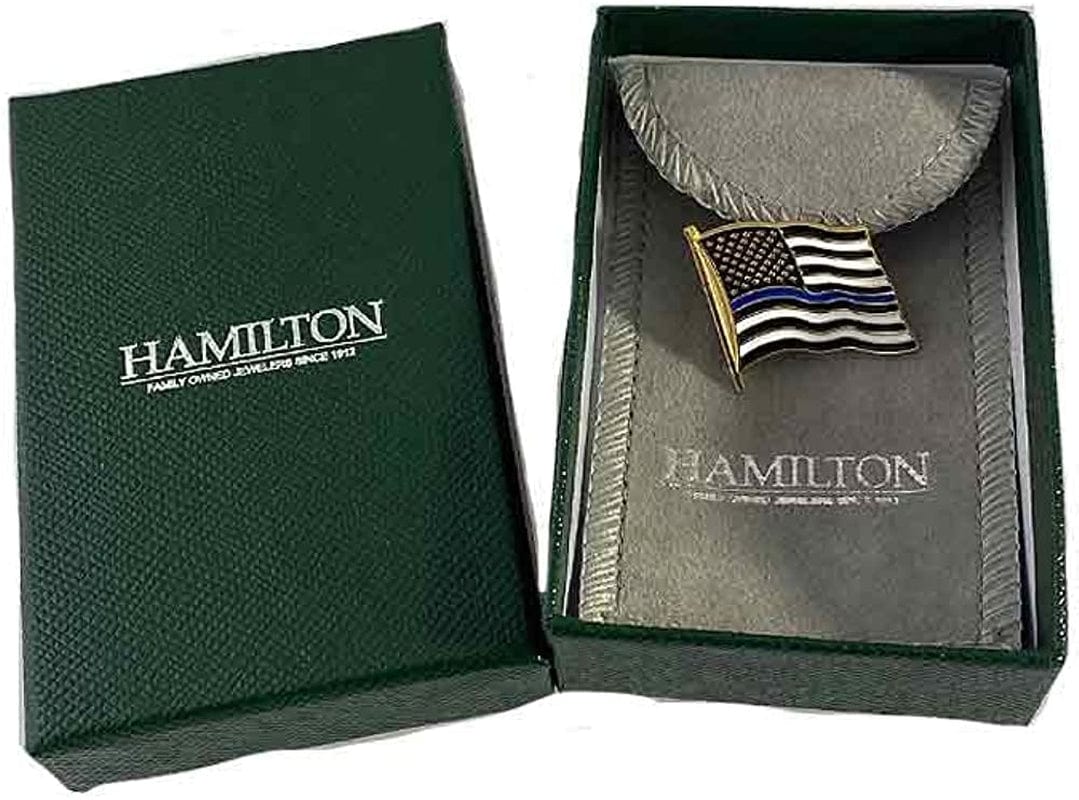 Patriotic Pins Thin Blue Line American Flag Lapel Pin - Support Police Officers | 7/8" X 7/8" | Made in the USA | Brass Gold Plate | Enamel Stripes | Travel Pouch & Gift Box Included