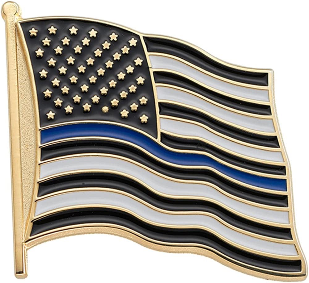 Patriotic Pins Thin Blue Line American Flag Lapel Pin - Support Police Officers | 7/8" X 7/8" | Made in the USA | Brass Gold Plate | Enamel Stripes | Travel Pouch & Gift Box Included