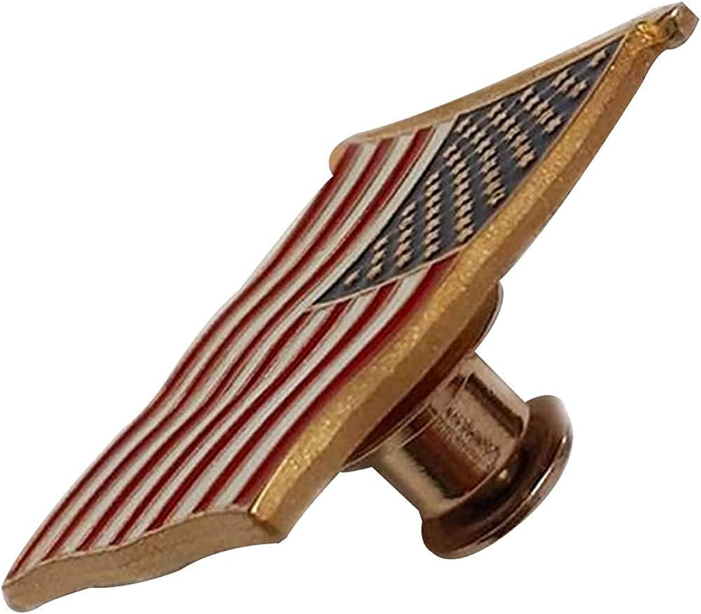 Patriotic Pins Waving American Flag Hat & Lapel Pin - Single Pin | Made in the USA | 7/8" X 7/8" | Brass Gold Plate | Red, White and Blue Enamel Stripes | Travel Pouch & Gift Box Included