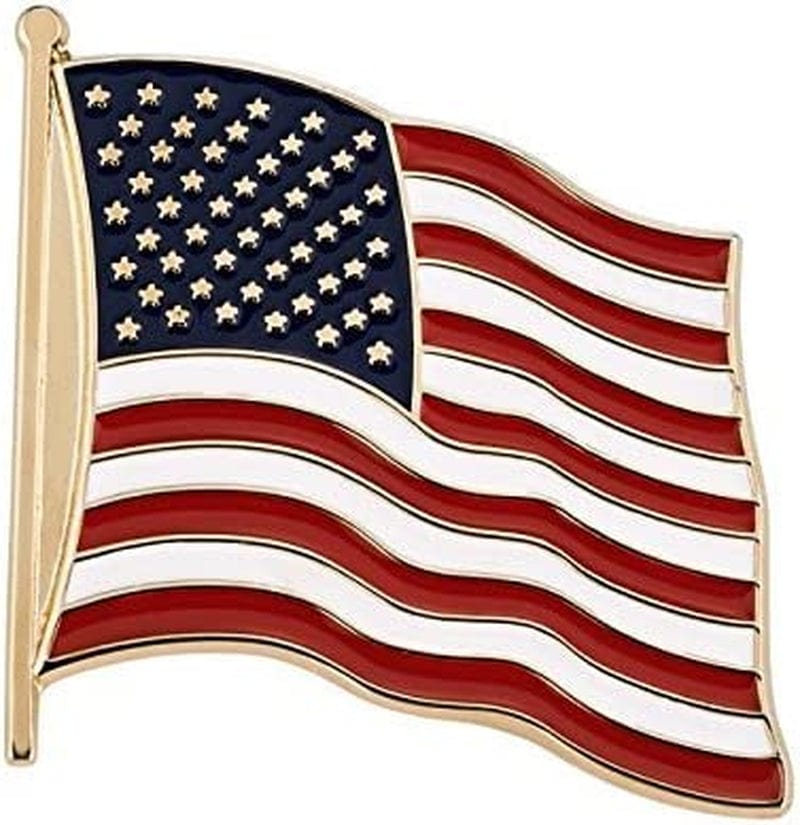 Patriotic Pins Waving American Flag Hat & Lapel Pin - Single Pin | Made in the USA | 7/8" X 7/8" | Brass Gold Plate | Red, White and Blue Enamel Stripes | Travel Pouch & Gift Box Included