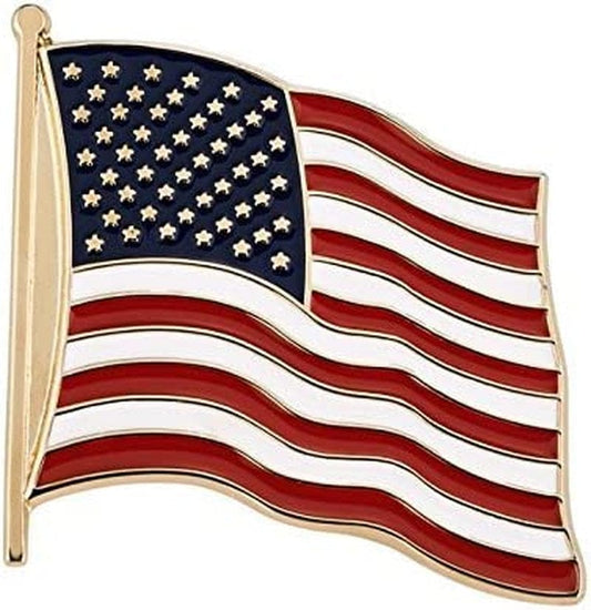 Patriotic Pins Waving American Flag Hat & Lapel Pin - Single Pin | Made in the USA | 7/8" X 7/8" | Brass Gold Plate | Red, White and Blue Enamel Stripes | Travel Pouch & Gift Box Included