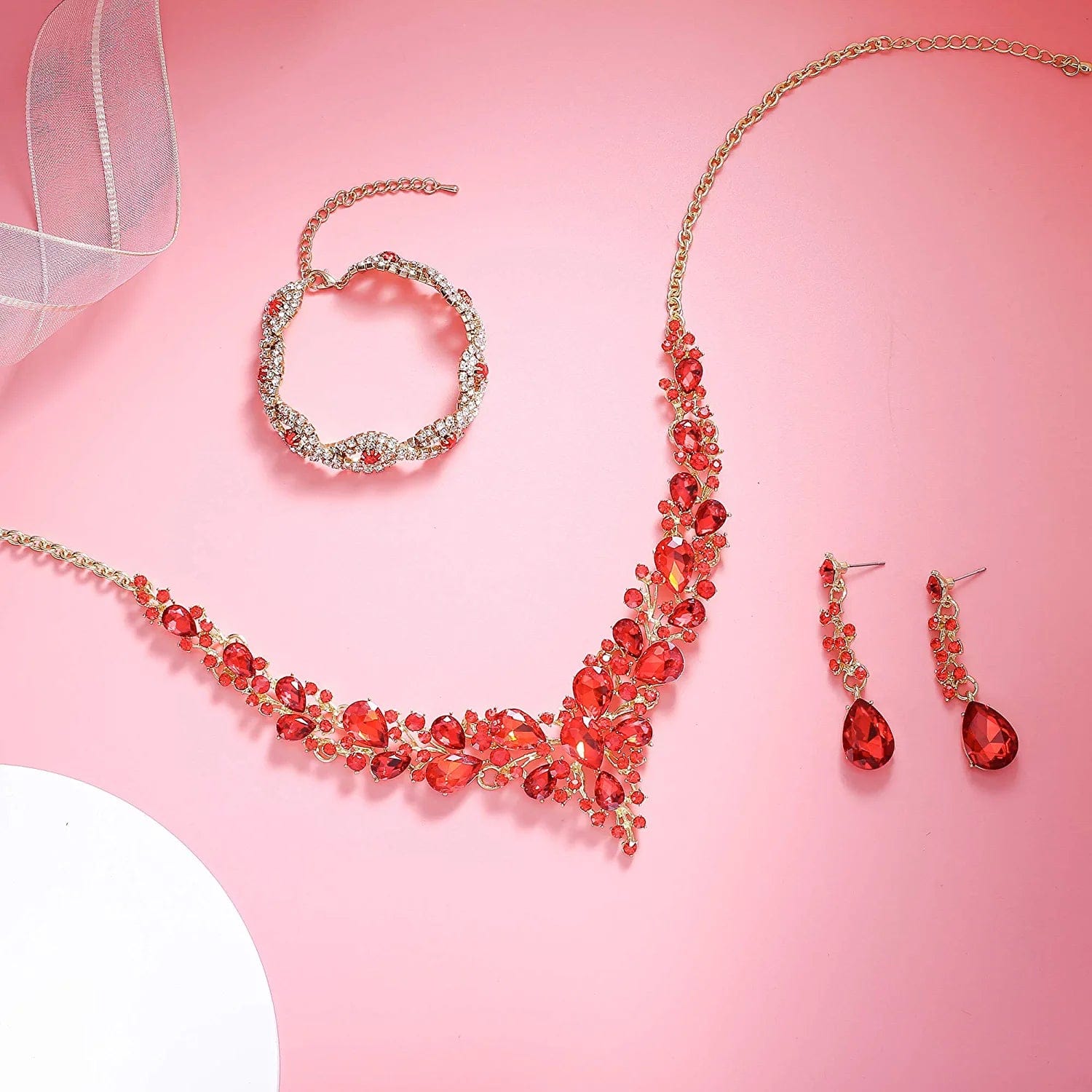 Paxuan Wedding Bridal Prom Crystal Rhinestone Necklace Earrings Bracelet Tiaras Crown Jewelry Sets for Bride Bridesmaid Wedding Dress