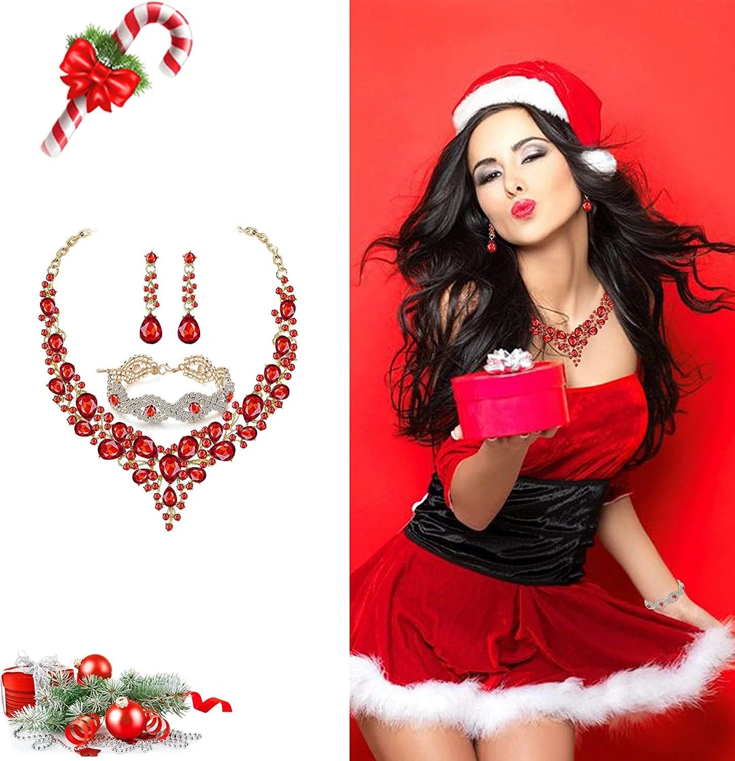 Paxuan Wedding Bridal Prom Crystal Rhinestone Necklace Earrings Bracelet Tiaras Crown Jewelry Sets for Bride Bridesmaid Wedding Dress