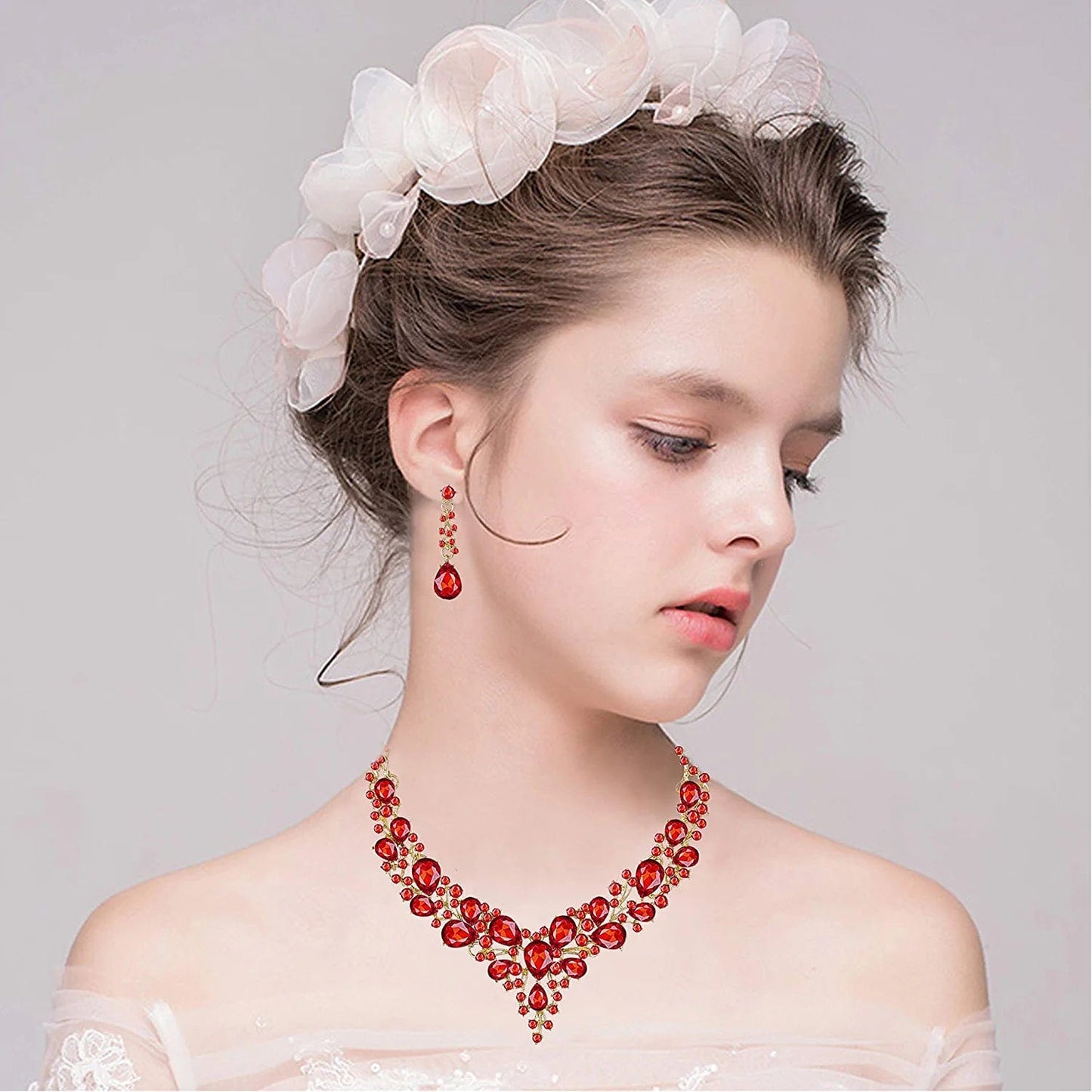 Paxuan Wedding Bridal Prom Crystal Rhinestone Necklace Earrings Bracelet Tiaras Crown Jewelry Sets for Bride Bridesmaid Wedding Dress