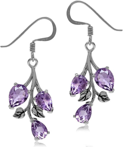 Pear Shape Gemstones 925 Sterling Silver Leaf Leverback Drop Dangle Earrings Jewelry for Women Anniversary Birthday Gift natural purple amethyst - hook