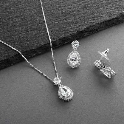 Pear Shaped CZ Teardrop Necklace and Earrings Set - Wedding Jewelry for Brides & Bridesmaids