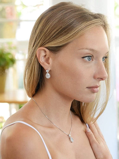 Pear Shaped CZ Teardrop Necklace and Earrings Set - Wedding Jewelry for Brides & Bridesmaids
