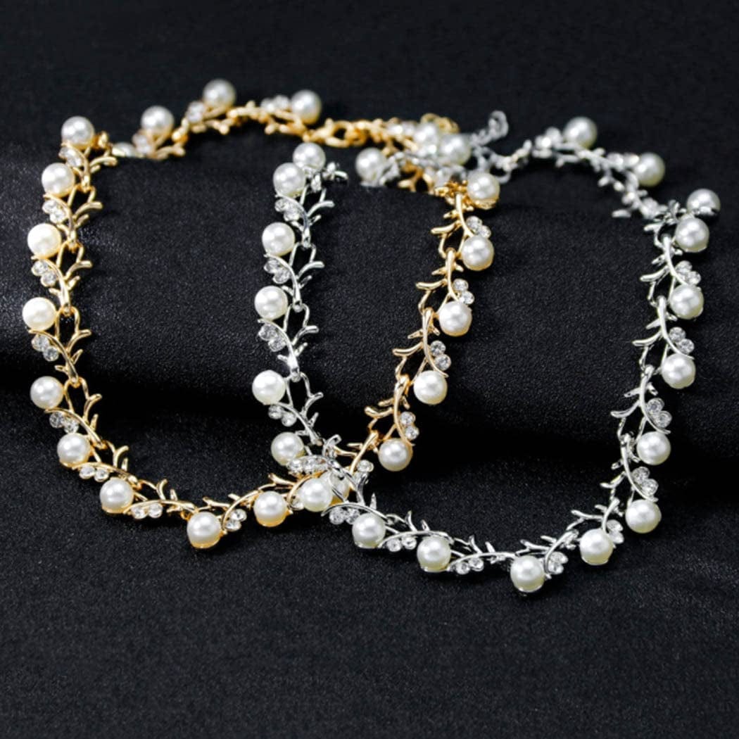 Pearl Bride Wedding Jewelry Set Crystal Bridal Necklace Bracelet Earrings Sets Rhinestone Choker Necklace Prom Costume Jewelry Set for Women and Girls
