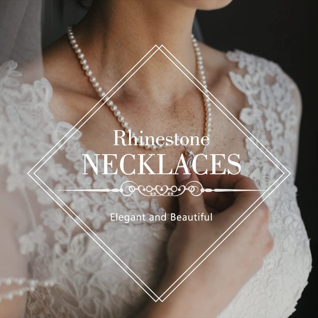 Pearl Bride Wedding Jewelry Set Crystal Bridal Necklace Bracelet Earrings Sets Rhinestone Choker Necklace Prom Costume Jewelry Set for Women and Girls
