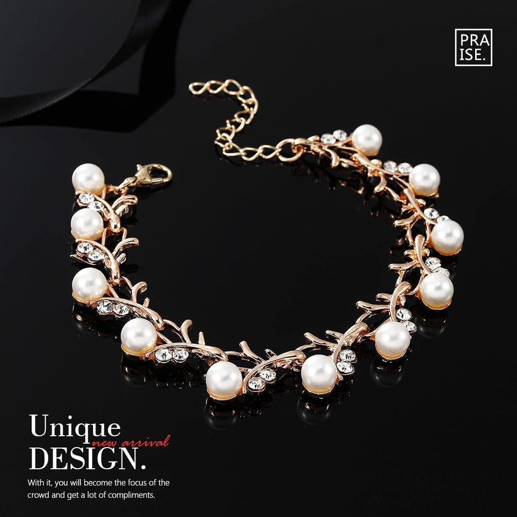 Pearl Bride Wedding Jewelry Set Crystal Bridal Necklace Bracelet Earrings Sets Rhinestone Choker Necklace Prom Costume Jewelry Set for Women and Girls