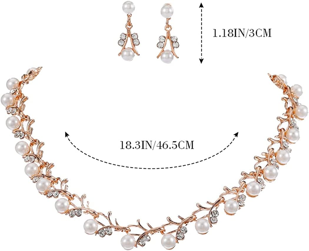 Pearl Bride Wedding Jewelry Set Crystal Bridal Necklace Bracelet Earrings Sets Rhinestone Choker Necklace Prom Costume Jewelry Set for Women and Girls