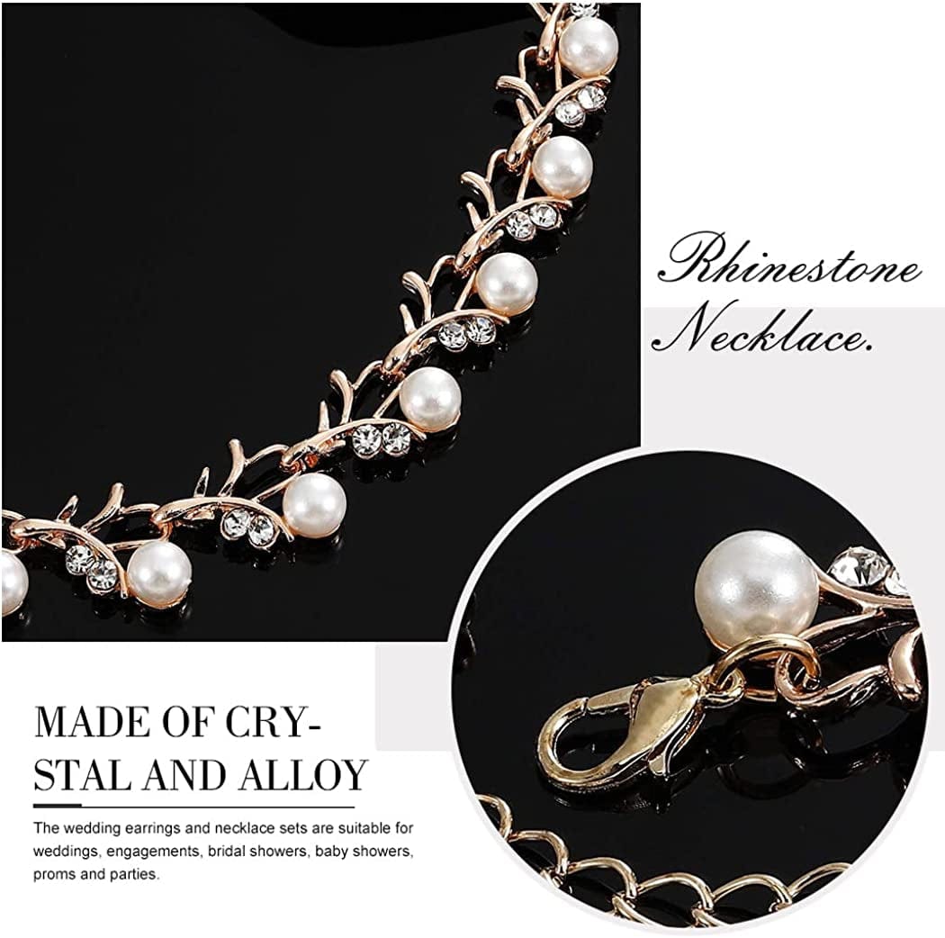 Pearl Bride Wedding Jewelry Set Crystal Bridal Necklace Bracelet Earrings Sets Rhinestone Choker Necklace Prom Costume Jewelry Set for Women and Girls