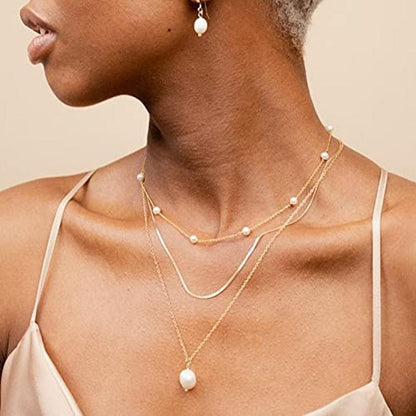 Pearl Choker Dainty Adjustable Necklace 18K Gold Plated Cultured Barque Pearl Tiny Chain Delicate Mother'S Valentine Jewelry for Women Girls