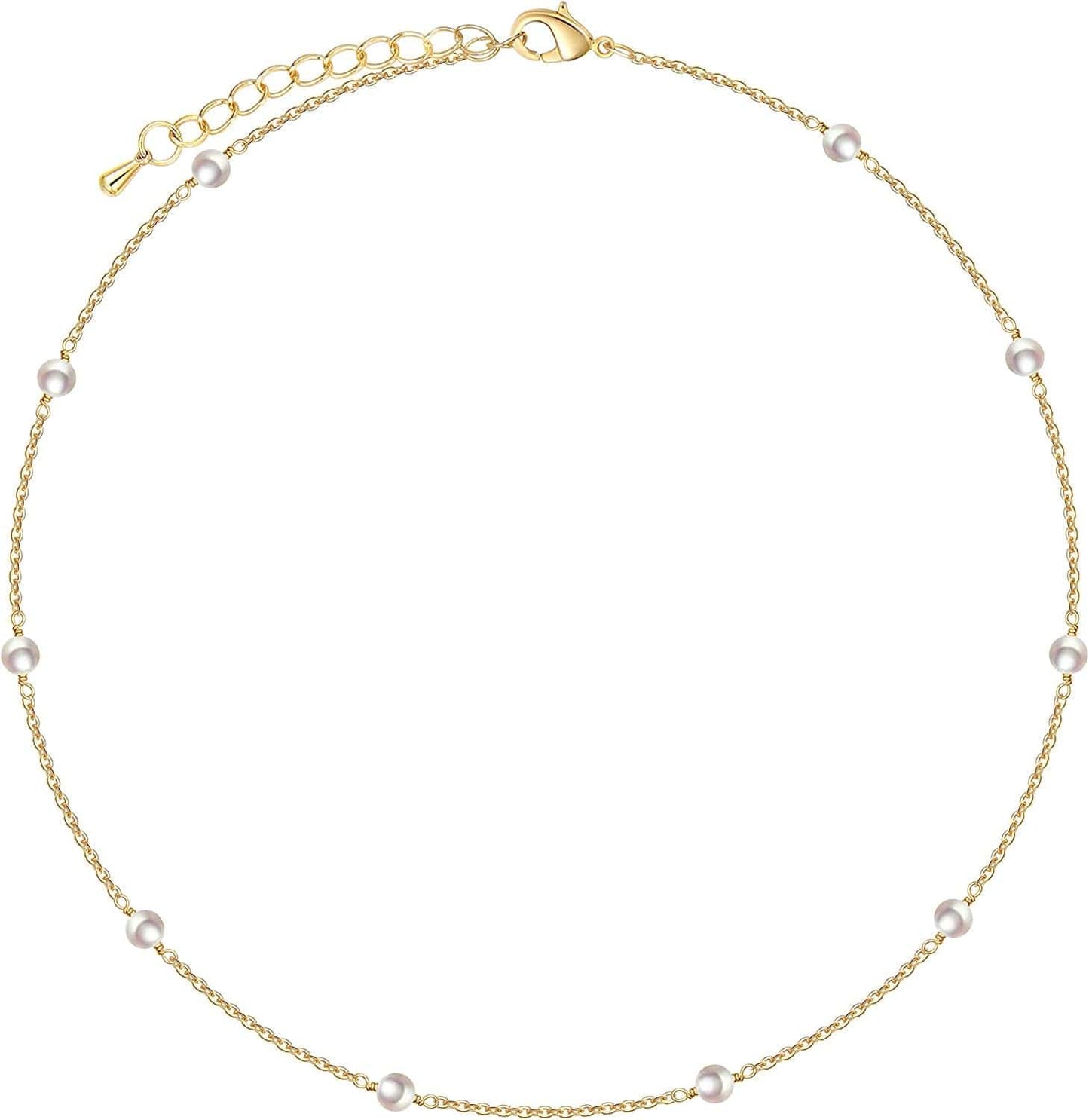 Pearl Choker Dainty Adjustable Necklace 18K Gold Plated Cultured Barque Pearl Tiny Chain Delicate Mother'S Valentine Jewelry for Women Girls