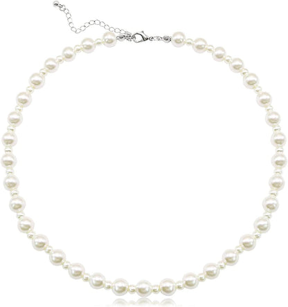 Pearl Choker Necklace for Women Faux Pearl Beads Strand Necklace Earring Set Costume Jewelry 8MM/4MM