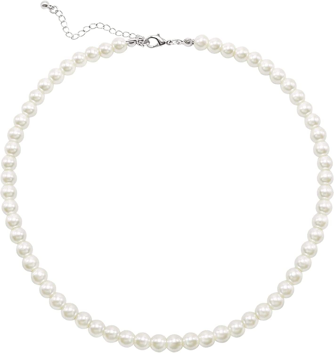 Pearl Choker Necklace for Women Faux Pearl Beads Strand Necklace Earring Set Costume Jewelry 7MM