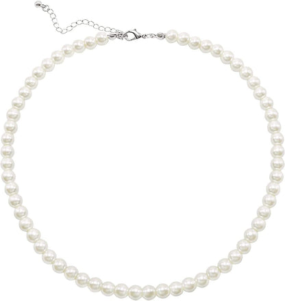 Pearl Choker Necklace for Women Faux Pearl Beads Strand Necklace Earring Set Costume Jewelry 7MM