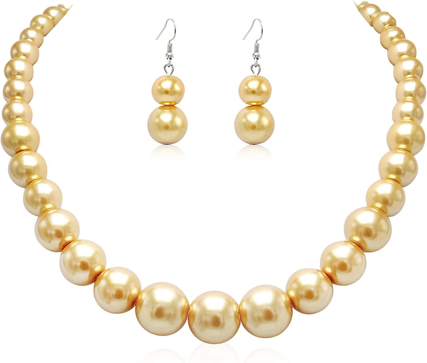 Pearl Choker Necklace for Women Faux Pearl Beads Strand Necklace Earring Set Costume Jewelry Golden
